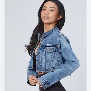 Buffbunny Collection Desire Acid Wash Cropped Denim Jacket Blue Raw Hem XL